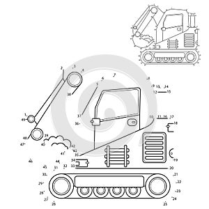 Puzzle Game for kids: numbers game. Crawler excavator. Construction vehicles. Coloring book for kids