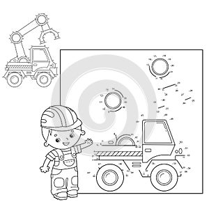 Puzzle Game for kids: numbers game. Loader or lift truck. Construction vehicles. Coloring book for kids