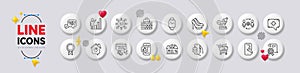 Puzzle game, Web3 and Build line icons. For web app, printing. White buttons 3d icons. Vector