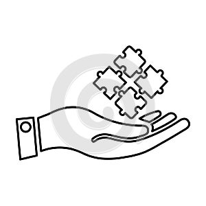 puzzle, hand, solution, games, outline icon. Line art sketch.