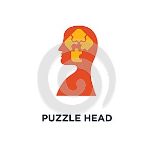 puzzle head icon. neurology, human resources and recruitment, smart and simple solutions, critical thinking concept symbol design