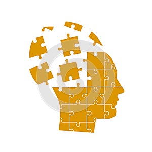 Puzzle of a head seen from the side disarming. Separate pieces. Vector illustration