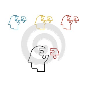 Puzzle heads silhouettes symbolizing Psychology, psychological problems. Line icons. Vector sign for web graphics