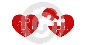 Puzzle heart icon. Jigsaw symbol. Sign love logo vector flat