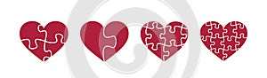 Puzzle heart shapes. Puzzle pieces. Valentine day symbol