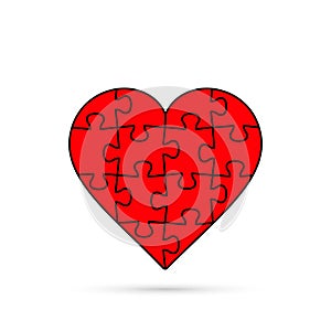 Puzzle Heart, vector red illustration isolated on white