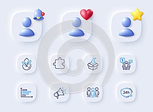 Puzzle, Horizontal chart and Organic product line icons. For web app, printing. Vector