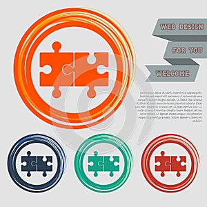 Puzzle icon on the red, blue, green, orange buttons for your website and design with space text.