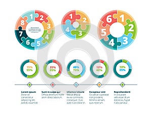 Puzzle infographic. Business success steps idea advertising presentation circle puzzles vector concept