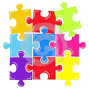 Puzzle Jigsaw Colorful Pieces Vector Illustration Art Flat Design