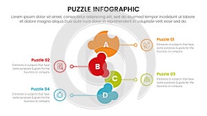 puzzle jigsaw infographic 4 point stage template with round funnel shape with description for slide presentation