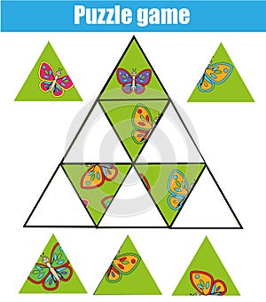 Puzzle kids activity. Matching children educational game. Match pieces and complete the picture.