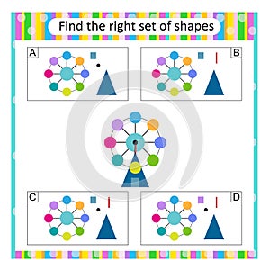 Puzzle for kids. Find the correct set of cartoon Ferris wheel. Answer is C