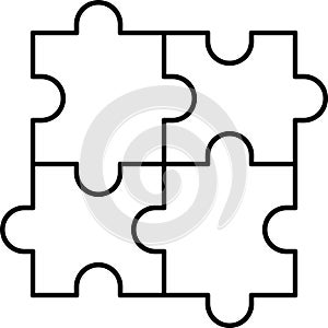 Puzzle line icon outline vector. Puzzles grid template. Jigsaw puzzle pieces, thinking game and jigsaws detail frame design.