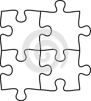 Puzzle line icon outline vector. Puzzles grid template. Jigsaw puzzle pieces, thinking game and jigsaws detail frame design.