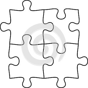 Puzzle line icon outline vector. Puzzles grid template. Jigsaw puzzle pieces, thinking game and jigsaws detail frame design.