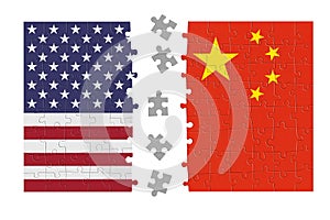 Puzzle made from United States of America and China flags photo