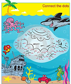 Puzzle with marine life, connect the dots