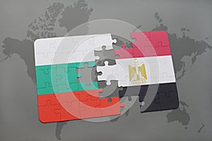 puzzle with the national flag of bulgaria and egypt on a world map