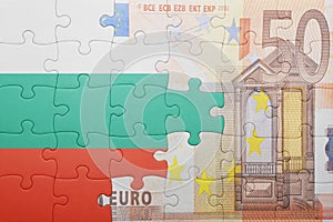 Puzzle with the national flag of bulgaria and euro banknote