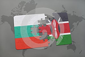 puzzle with the national flag of bulgaria and kenya on a world map