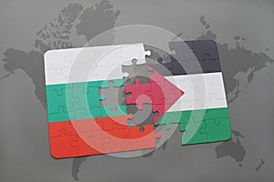 puzzle with the national flag of bulgaria and palestine on a world map