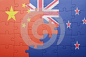 Puzzle with the national flag of china and new zealand