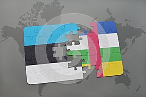 puzzle with the national flag of estonia and central african republic on a world map