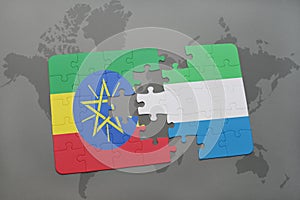 puzzle with the national flag of ethiopia and sierra leone on a world map