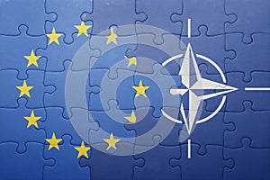 Puzzle with the national flag of european union and nato