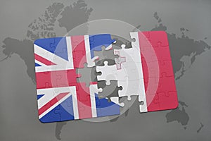 puzzle with the national flag of great britain and malta on a world map background