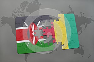 puzzle with the national flag of kenya and guinea on a world map