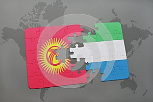 puzzle with the national flag of kyrgyzstan and sierra leone on a world map