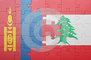 Puzzle with the national flag of mongolia and lebanon