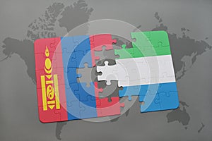 puzzle with the national flag of mongolia and sierra leone on a world map