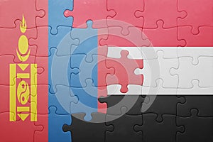 Puzzle with the national flag of mongolia and yemen