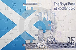 Puzzle with the national flag of scotland and scottish banknote