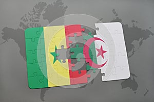 puzzle with the national flag of senegal and algeria on a world map