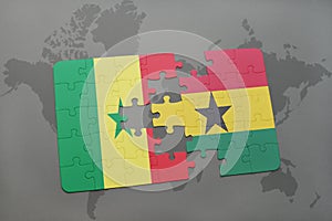 puzzle with the national flag of senegal and ghana on a world map