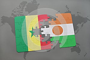 puzzle with the national flag of senegal and niger on a world map