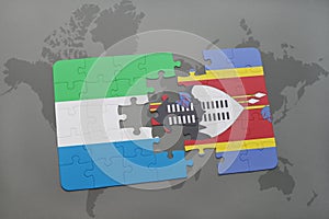 puzzle with the national flag of sierra leone and swaziland on a world map