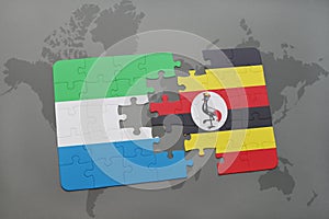 puzzle with the national flag of sierra leone and uganda on a world map