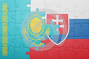 Puzzle with the national flag of slovakia and kazakhstan
