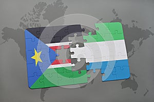 puzzle with the national flag of south sudan and sierra leone on a world map