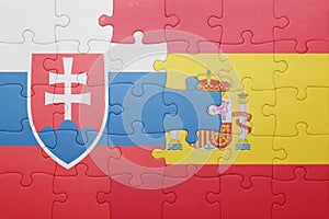 Puzzle with the national flag of spain and slovakia