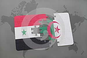 puzzle with the national flag of syria and algeria on a world map