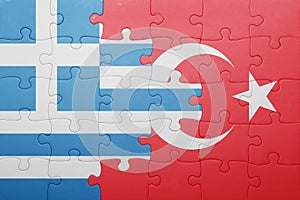 Puzzle with the national flag of turkey and greece