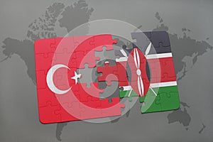 puzzle with the national flag of turkey and kenya on a world map