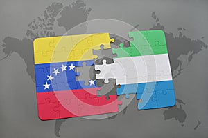 puzzle with the national flag of venezuela and sierra leone on a world map