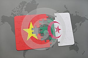 puzzle with the national flag of vietnam and algeria on a world map